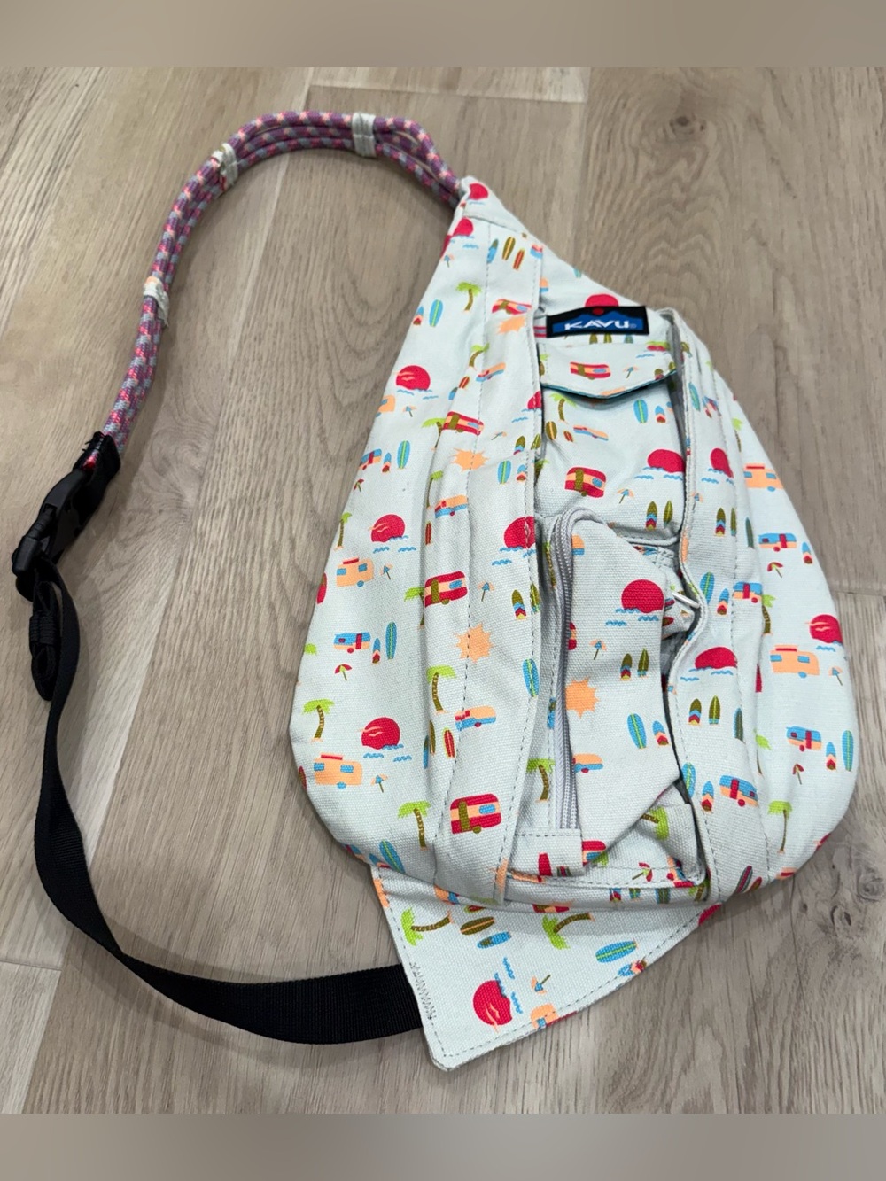 KAVU Beach Camper Surf Print Rope Sling Bag Crossbody Multicolor